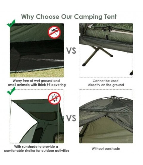 2-Person Portable Outdoor Camping Tent Cot with Air Mattress & Sleeping Bag