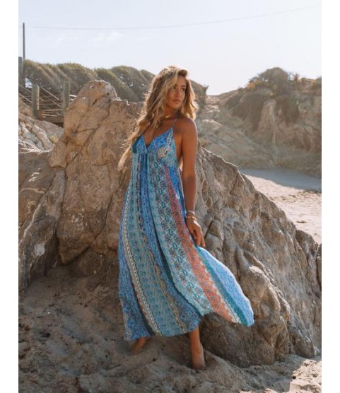 Turks + Caicos Printed Shimmer Maxi Dress - Blue Multi