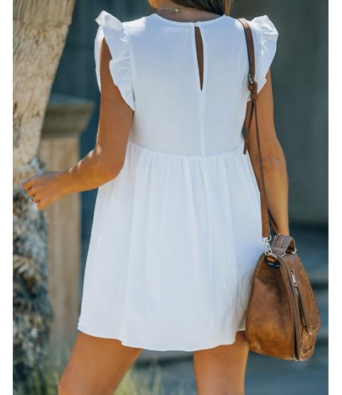 Trendsetter Cotton Pocketed Babydoll Dress - White