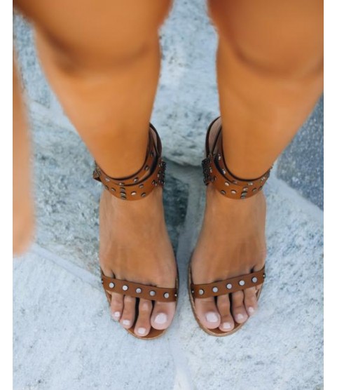 Celeste Studded Heeled Sandal - Tan