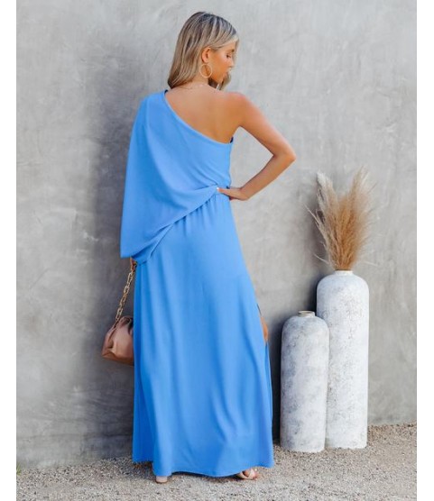 From The Source One Shoulder Maxi Dress - Clean Blue