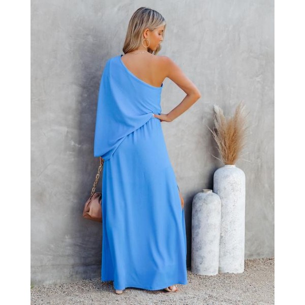 From The Source One Shoulder Maxi Dress - Clean Blue