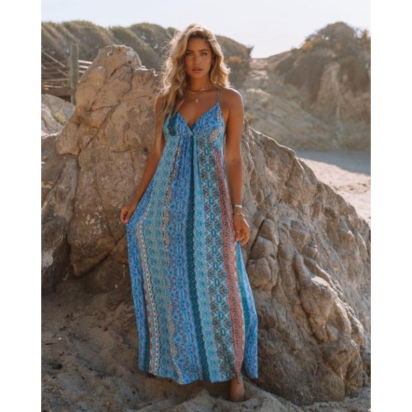 Turks + Caicos Printed Shimmer Maxi Dress - Blue Multi
