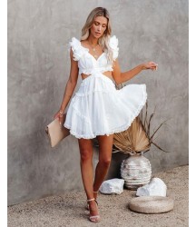Jacky Ruffle Tiered Cutout Dress - White