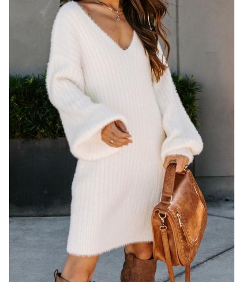 Ice Queen Fuzzy Knit Sweater Dress - Cream