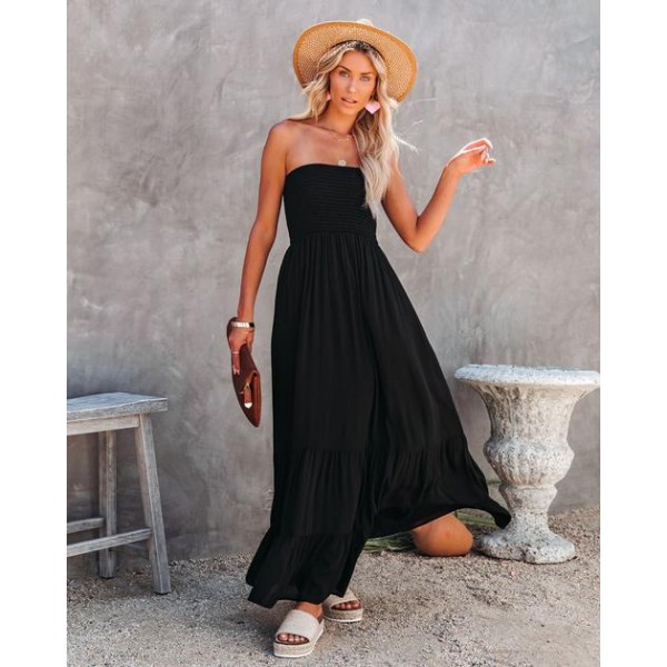 Gulf Coast Strapless Smocked Maxi Dress - Black