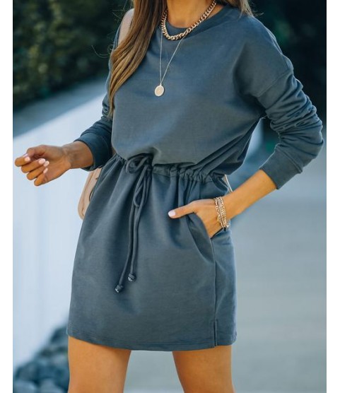 Windsor Cotton Pocketed Sweatshirt Dress - Charcoal