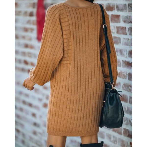 Reid Ribbed Knit Sweater Dress - Camel - FINAL SALE