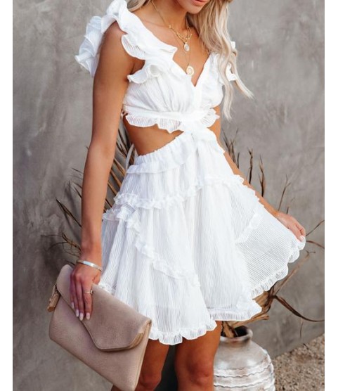 Jacky Ruffle Tiered Cutout Dress - White