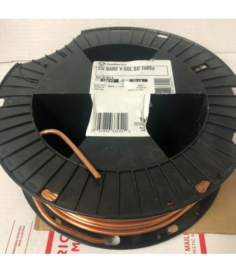 200 FT GROUND WIRE 4 AWG GAUGE SOLID BARE COPPER 200A SERVICE