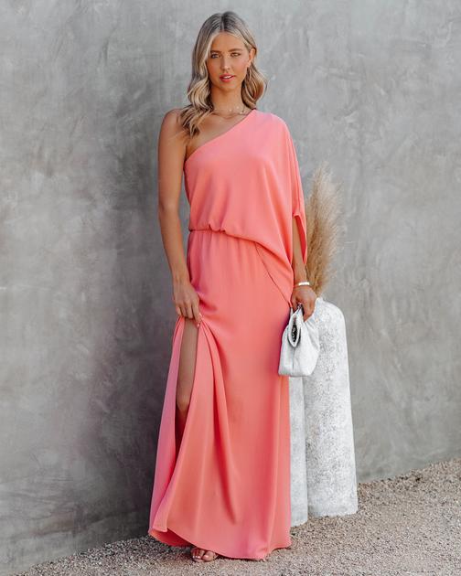 From The Source One Shoulder Maxi Dress - Peach